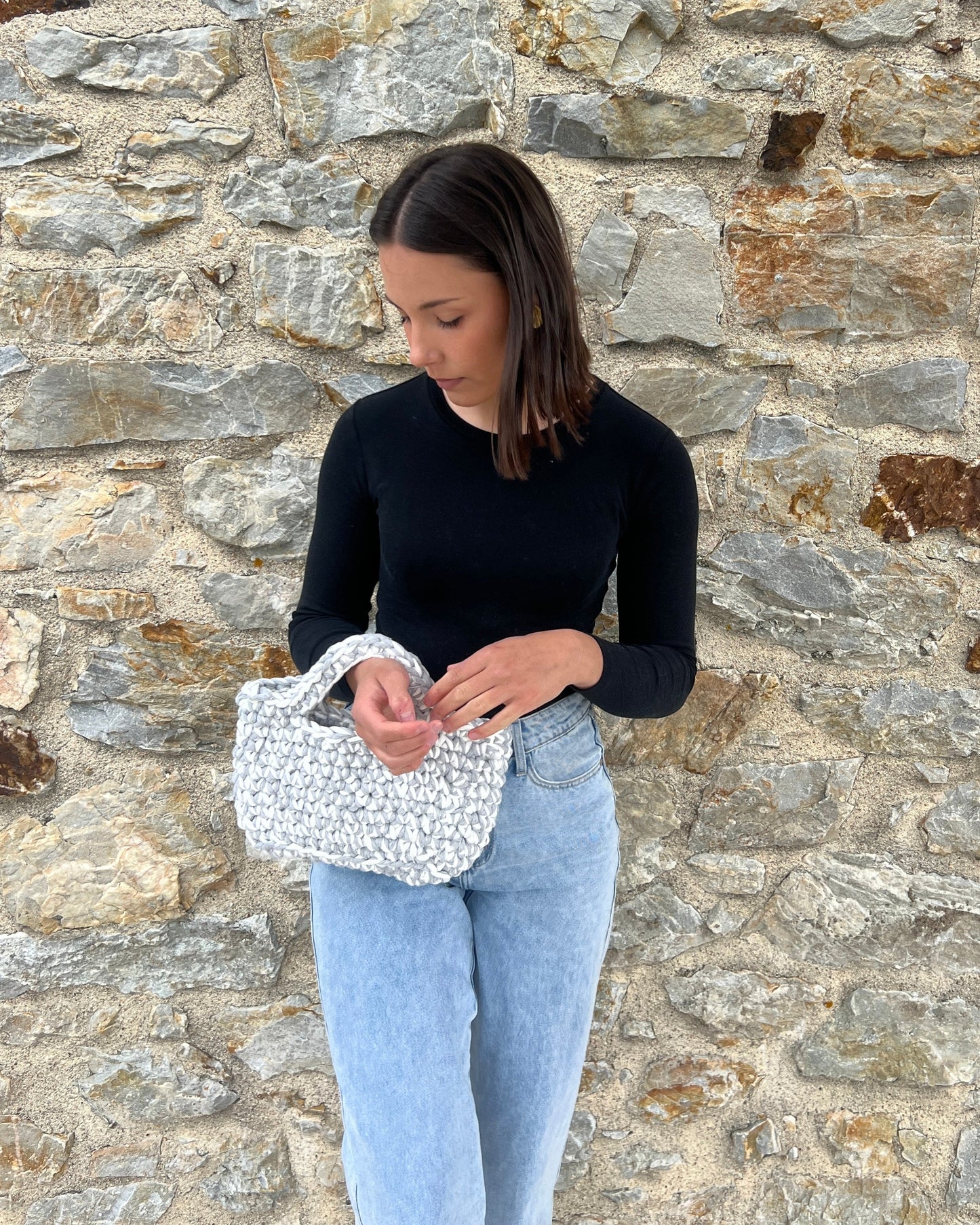 SAC - FIL MACRAMÉ - GRIS & BLANC La boutique de Charlyne