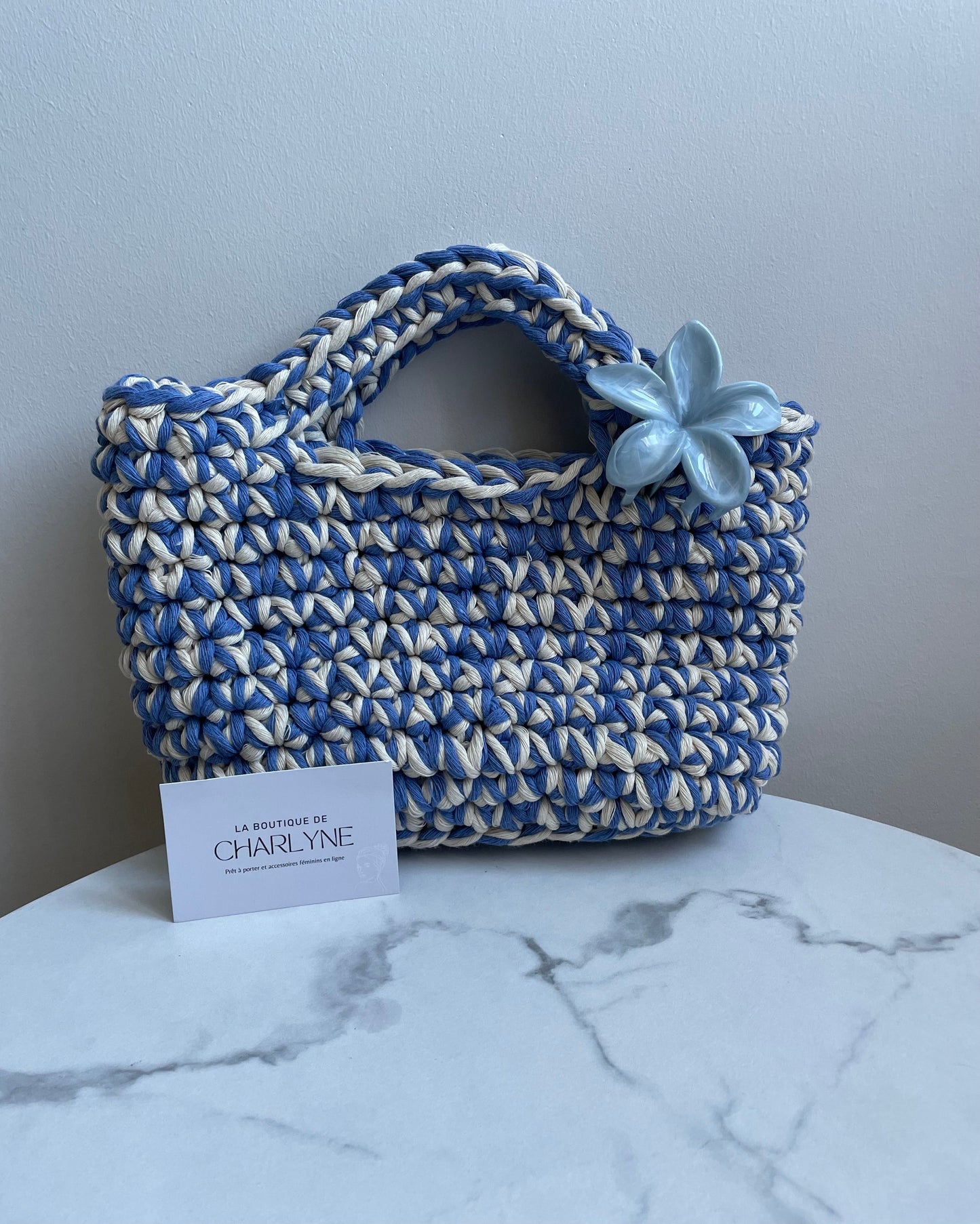 SAC - FIL MACRAMÉ - BEIGE & BLEU La boutique de Charlyne