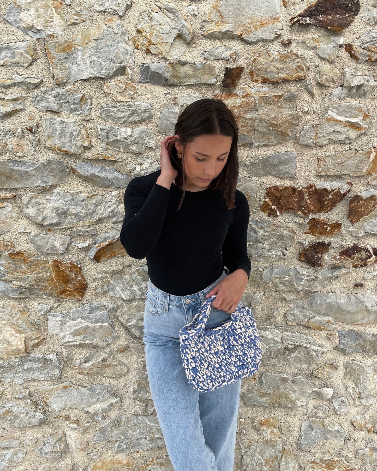SAC - FIL MACRAMÉ - BEIGE & BLEU La boutique de Charlyne