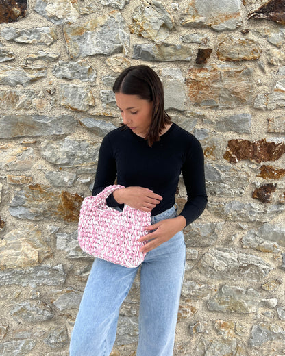SAC - FIL LACET - ROSE & BLANC La boutique de Charlyne