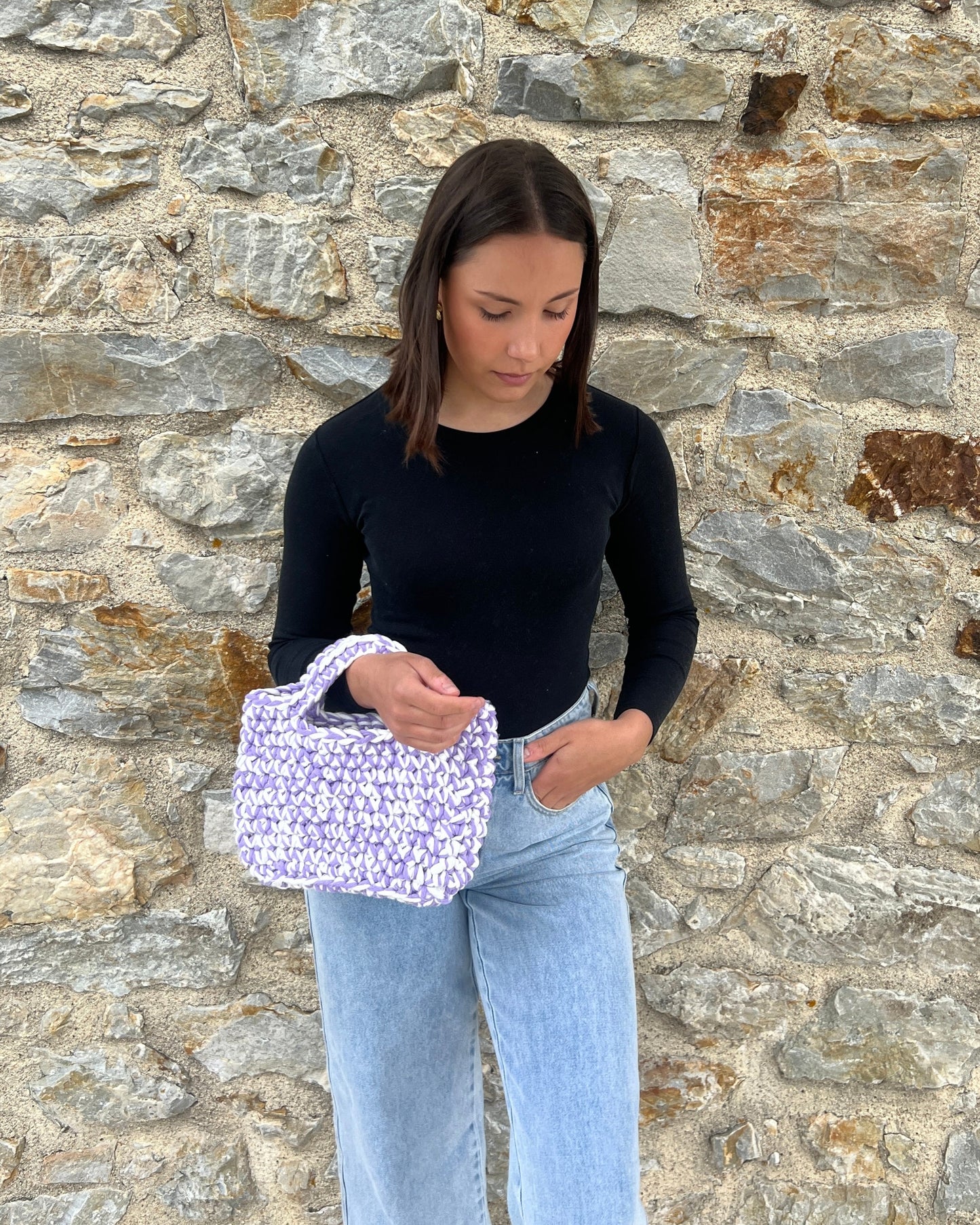 SAC - FIL MACRAMÉ - BLANC & VIOLET La boutique de Charlyne