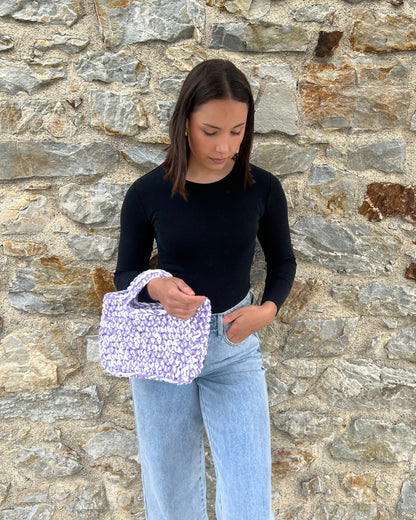 SAC - FIL MACRAMÉ - BLANC & VIOLET La boutique de Charlyne