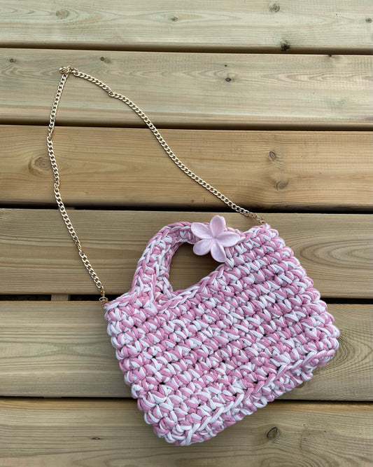 SAC - FIL LACET - ROSE & BLANC La boutique de Charlyne