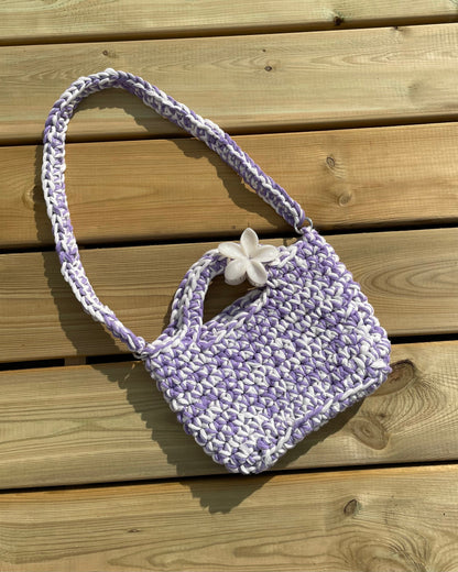 SAC - FIL MACRAMÉ - BLANC & VIOLET La boutique de Charlyne